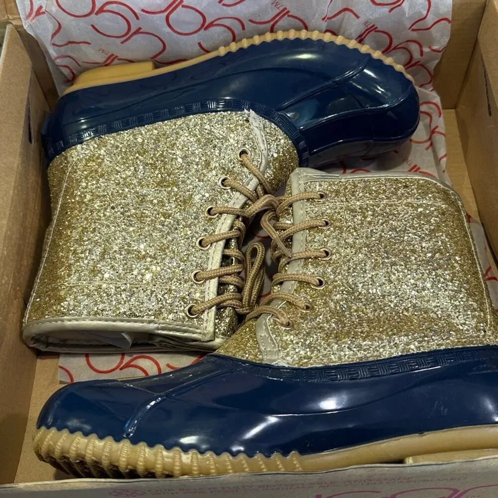 sugar Skylar Navy Glitter Duckboot Winter Boots